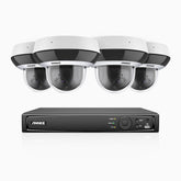 HZ504P - 8 Channel 4 Camera PTZ PoE Security System, 3K Super HD, 4X Optical Zoom, IK10 & IP67, 2.8-12 mm Lens, Intelligent Behavior Analysis, Color Night Vision & Anti-Fog